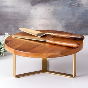 Soporte para Pastel con Base de Metal Dorado y Tapa de Madera, Juego de Servidores Redondos para Exhibición de Postres, Pedestal para Fiestas, Bodas y Decoración del Hogar - Product Image 2