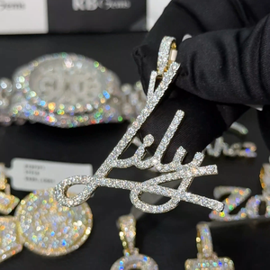 Hip Hop Jewelry Iced Custom Letter <b>Pendant</b> Moissanite Diamond Rhodium Plated Number Name <b>Initial</b> Logo Engagement Gift - Product Image 2