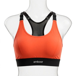 Sujetador deportivo Amkoor para mujer, naranja, sin costuras, sin aros, con tirantes ajustables cruzados en la espalda, copa completa, transpirable, de punto de spandex/nailon - Product Image 1