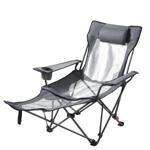 Chaise de camping pliable portable pour adultes, 4 positions réglables, chaise longue de plage en maille avec appui-tête et repose-pieds, chaise inclinable - Product Image 1