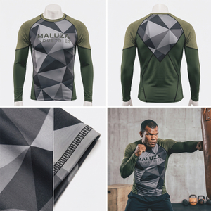 Rashguard de compression tricoté à logo personnalisé pour BJJ, haut de sport à manches longues très extensible pour MMA, grappling et entraînement de sports de combat - Product Image 4
