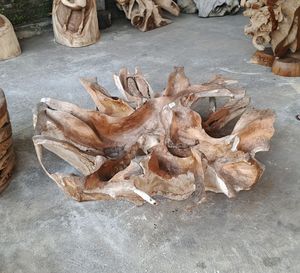 Rustic Handmade <b>Solid</b> <b>Wood</b> Coffee <b>Table</b> with Glass <b>Top</b> Made of Teak Root Living Room Furniture in Craftsman Design - Product Image 1