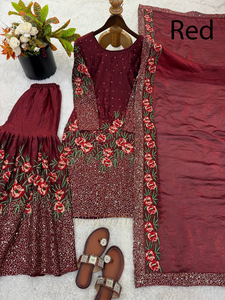 Ensemble Salwar Sharara Palazzo Midi en Soie Rose pour Femme, Coupe Ajustée, Design Élégant et Tendance, Séchage Rapide - Product Image 3