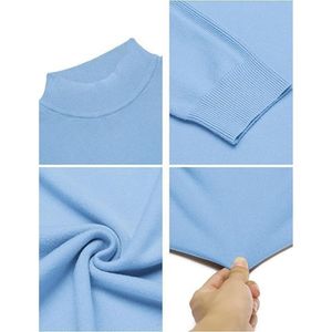 Sweat-shirt à col montant bleu clair pour homme, coupe ajustée personnalisée, manches longues, uni, décontracté, pull à col haut - Product Image 4