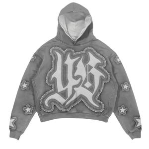 Ensemble de survêtement pour homme en coton épais respirant avec sweat à capuche imprimé délavé à l'acide et patchwork, idéal pour le sport et le jogging – Vente en gros - Product Image 2