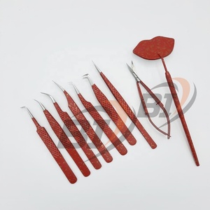 Pinzas de extensión de pestañas probadas a mano de acero inoxidable japonés sostenible con revestimiento de Color rojo/Espejo de Pestañas/tijera/pinzas Pou - Product Image 5