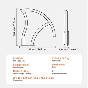 2 Pezzi Corrimano per Piscina 30x30 Pollici con Piastra di Base in Acciaio Inossidabile, Ringhiera di Sicurezza per Piscina Interna/Esterna, Scala per Piscina - Product Image 3