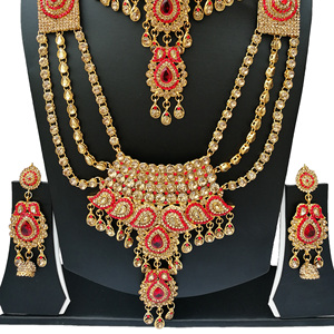 Indian Trendy Classic Choker Engagement Anniversary Wedding Party <b>Gift</b> Set Crystal Kundan Faux Pearl Alloy Gold Women's Earrings - Product Image 4