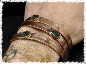 Handmade <b>Copper</b> Moldavite Bangle <b>Bracelet</b> Czech Healing Gemstone - Product Image 4