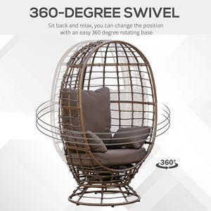 Sedia a dondolo in vimini intrecciato a 360° girevole per interni/esterni, stile Boho, con cuscini imbottiti per seduta e schienale, ideale per cortile, portico, patio, giardino - Product Image 4