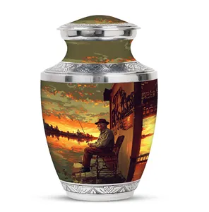 Urne funéraire Sunset Fisherman pour cendres, Urne commémorative Vieil Homme et la Mer - Product Image 1