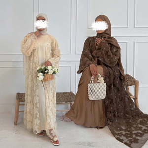 Sharut Abaya Factory Dubai Abaya Luxury <b>EID</b> Islamic Kimono Muslim Women <b>Dress</b> 3D Textured Floral Modest Gorgeous Abaya 3PSC Set - Product Image 2