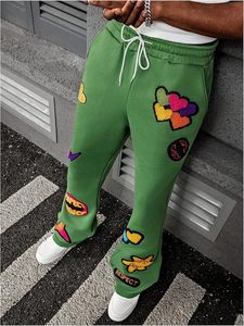Men's <b>Stacked</b> Sweatpants Y2k Embroidered Drawstring Waist Workout <b>Jogger</b> Pants - Product Image 3