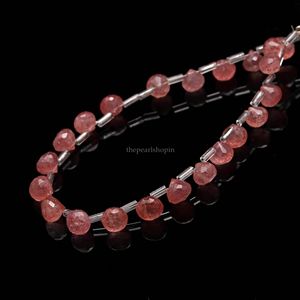 Cuentas facetadas de cuarzo rosa fresa natural de 7-9 mm, cuentas facetadas de cuarzo rosa fresa genuino en forma de lágrima para joyería - Product Image 5
