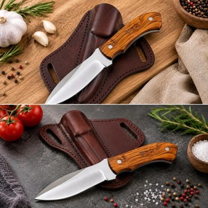 Couteau de chasse à lame fixe personnalisé en acier inoxydable, pointe tombante, manche en bois, bord biseauté, épaisseur 0,38 mm, non réglable, 8 pouces - Product Image 5