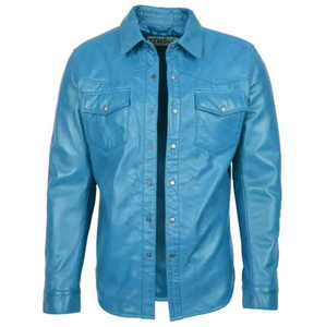 Men's Solid Blue Long Sleeve Casual <b>Shirt</b> With Turn-down Collar And Front Pockets - Product Image 1