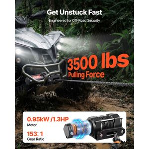 Verricello Elettrico 12V DC 3500 Lbs per ATV/UTV, Cavo Sintetico 0,21 x 32,8 ft, Telecomando Cablato, Impermeabile IP55, Cinghia da 12000 Lbs - Product Image 2
