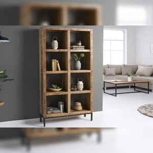 Vandana Elegant Line IRON CRAFT 176cm mango Wood <b>Bookcase</b> Eight Compartments <b>Industrial</b> Design - Product Image 1