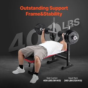 Banco de Pesas Ajustable de 400 lb para Entrenamiento de Fuerza en Casa, Banco de Ejercicios para Todo el Cuerpo y Soportes - Product Image 2