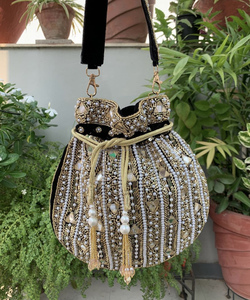 Maroon Golden Embroidery Potli <b>Bag</b> for Women Gota Patti Work Potli <b>Bag</b> - Product Image 4