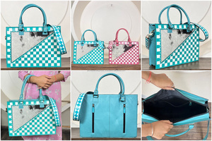 2026 New Arrival Checkered Genuine <b>Leather</b> Handbag Cowhide Tote Bag Women's Shoulder Bag with Adjustable Strap for Everyday Uses - Product Image 3