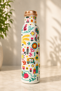 Bouteille d'eau en cuivre pur à imprimé plumes multicolores – Bouteille de boisson ayurvédique de luxe en cuivre avec art plumeux éclatant - Product Image 4