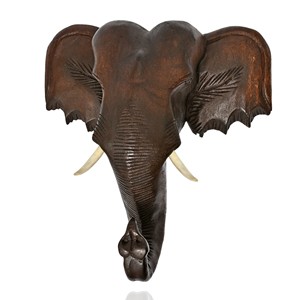 Sculpture de tête d'éléphant en teck artisanal, finition noyer, installation sur table, écologique, vente en gros - Product Image 3