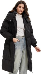 Chaqueta Larga Acolchada para Mujer, Negra, con Capucha, Manga Larga, Abrigo Cálido de Invierno con Bolsillos de Parche, Cierre de Botones, Fibra de Poliéster Gruesa - Product Image 6