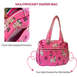 Handmade Jaipur Block Print Floral Cotton Diaper Tote Eco Friendly Baby Travel <b>Bag</b> Multi Pocket Premium Spacious Machine Wash - Product Image 5