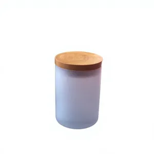 Wholesale Frosted Glass <b>Candle</b> Jar with Wooden Lid Luxury Matte <b>Candle</b> Glass Cup for <b>Candle</b> Making <b>Bulk</b> - Product Image 1
