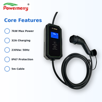 Chargeur EV portable 7 kW 32 A Type 2 monophasé 230 Vca 50 Hz IP67 avec câble de 5 m pour applications de charge domestique et de garage en Europe