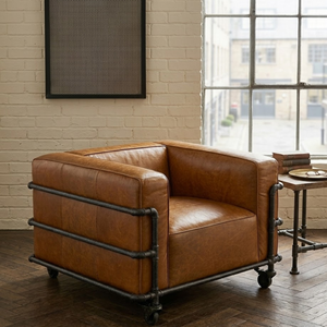 Premium Brown Leather Armchair Durable Wooden Structure Elegant Lounge Chair for Apartment Villa and Office Furniture - Product Image 1