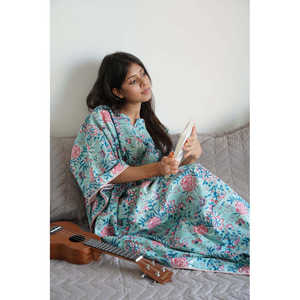 Women's Turquoise Rose <b>Kaftan</b> Elegant Sleepwear - Product Image 3