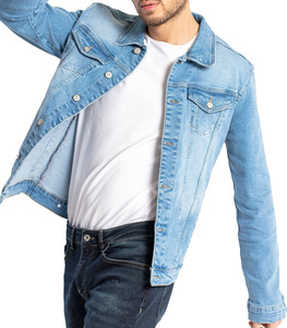 DAIZEN STAR INTERNATIONAL Men's Loose Fit Denim Jacket <b>Light</b> Blue Solid Color Button Fly Closure Casual Style Stonewashed 100% - Product Image 6
