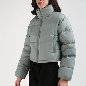 <b>Women</b> Quilted Puffer Jacket Short Stand <b>Collar</b> <b>Women</b> Puffer Jacket Long Reflective Puffer Jacket Black Cropped Puffer Jacket - Product Image 2
