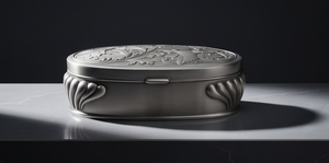 Caja de Lujo Ovalada Plateada para Frutos Secos, Contenedor de Almacenamiento de Dátiles de Aluminio Grabado con Tapa de Hoja Ornamentada, Envase de Hojalata para Regalo Corporativo - Product Image 3