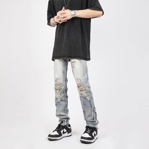 กางเกงยีนส์ทรงดินสอผู้ชาย เอวสูง สไตล์สตรีทแวร์ ผ้าฟอก ระบายอากาศได้ดี เป็นมิตรกับสิ่งแวดล้อม ผ้าฝ้าย 100% น้ำหนักเบา เหมาะสำหรับฤดูหนาว ฤดูใบไม้ร่วง ฤดูร้อน - Product Image 5