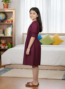 Robe brodée smockée pour enfants, couleur bordeaux, élégante, pour filles, tenue de fête, légère, confortable, mode enfantine, 2 motifs - Product Image 4