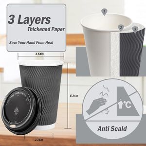 Confezione da 50 Bicchieri da Asporto Isolati da 16 oz con Coperchi, Bicchieri di Carta Ondulata per Bevande Calde - Product Image 2