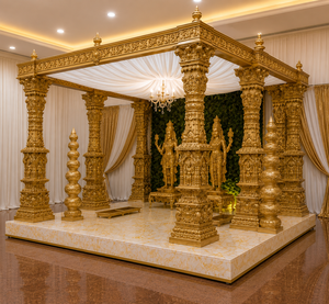 Mandap de mariage moderne de style Temple d'Or, en fibre de verre légère, pour mariage indien du Sud, décoration de mariage Telugu - Product Image 2