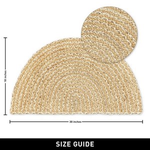 Tapis de porte demi-cercle en jute tressé, couleur unie, style ferme, avec envers antidérapant en caoutchouc, à poils plats et fins - Product Image 3