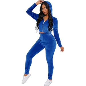 Combinaison polaire bleue à capuche et manches longues pour femme Twin City, taille haute, fermeture éclair, coupe régulière, longueur intégrale, couleur unie, idéale pour la gym et l'hiver - Product Image 1