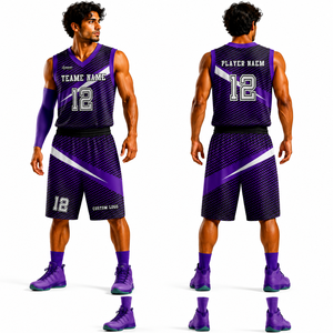 Conjunto de Camiseta de Baloncesto para Hombre, Sublimada, Cuello en V, Sin Mangas, Malla Morada, Uniforme Deportivo, Transpirable - Product Image 1