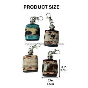 Nouvelle mini bouteille de poche mignonne en cuir véritable repoussé, style occidental, avec porte-clés en cuir de vachette et étui en cuir, idéale comme article cadeau - Product Image 2