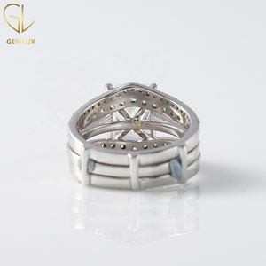 Ensemble de bagues de mariée en moissanite, taille radiante et ronde, or 14 carats, bague de fiançailles, alliance, ensemble de trois bagues - Product Image 5