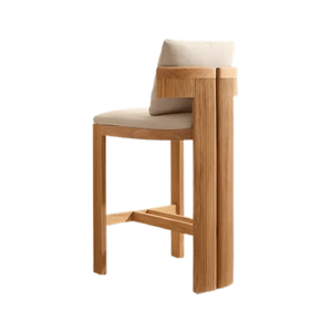 Solid Teak Modern Minimalist Bar <b>Stool</b> with Upholstered <b>Seat</b> and Backrest Strong Footrest for Dining and Commercial Use - Product Image 4