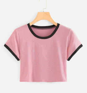 Top Corto de Punto de Alta Calidad, Transpirable, Ecológico, Antiencogimiento, Camiseta Informal de Verano para Mujer, Estilo Liso - Product Image 5