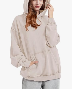เสื้อสเวตเชิ้ตมีฮู้ดสีเบจสำหรับผู้ชาย แขนยาว ทรงหลวม สไตล์ลำลอง สำหรับฤดูใบไม้ร่วง สีพื้น ผ้าฝ้าย 100% น้ำหนักปานกลาง มีเชือกผูก - Product Image 3