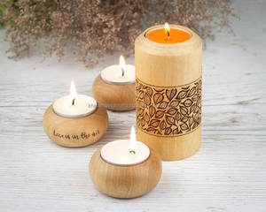 Modern Minimalist Handmade Mango Wood T-Light Holder Geometric Design Decorative <b>Candle</b> <b>Stand</b> for Religious Activities Christmas - Product Image 1