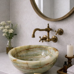 Vasque en Onyx Vert Naturel, Lavabo Moderne Écologique de Luxe pour Salle de Bain, Lavabo Artisanal pour Meuble-Lavabo - Product Image 2